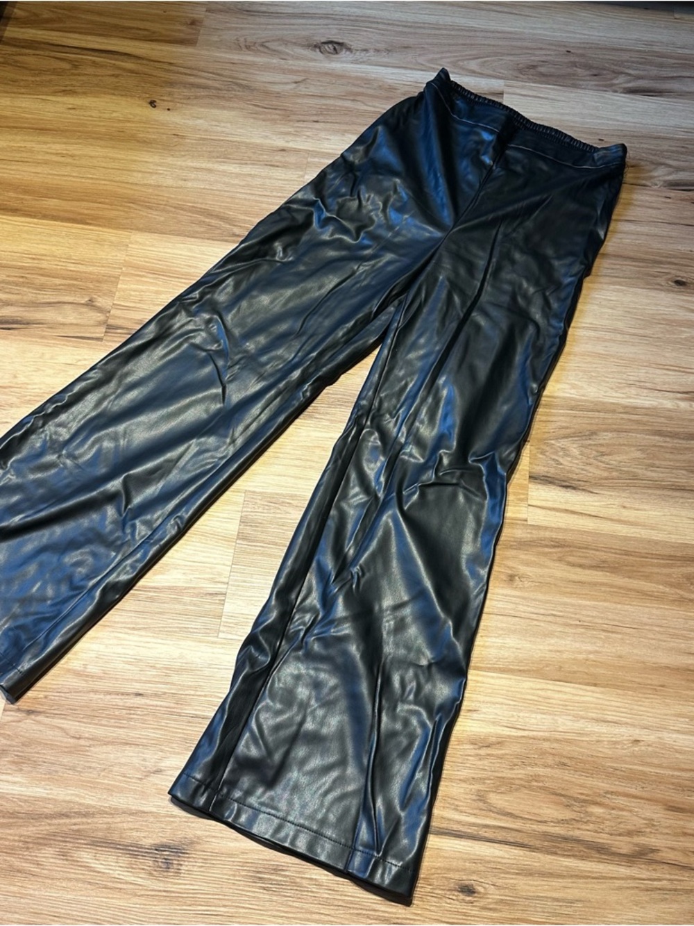 Black Faux Leather Wide Leg Trousers